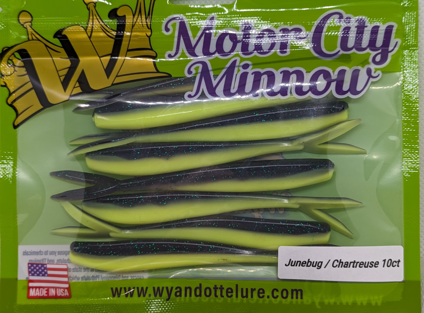 Motor City Minnow - Junebug / Chartreuse 10ct