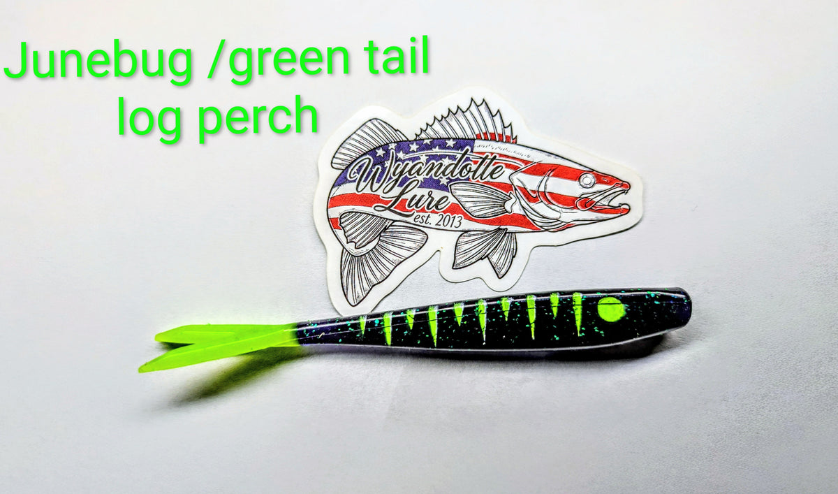 Log Perch - Junebug / Green tail 6ct