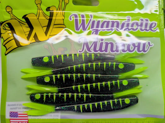 Motor City Minnow - Log Perch - Junebug / Green tail  6ct